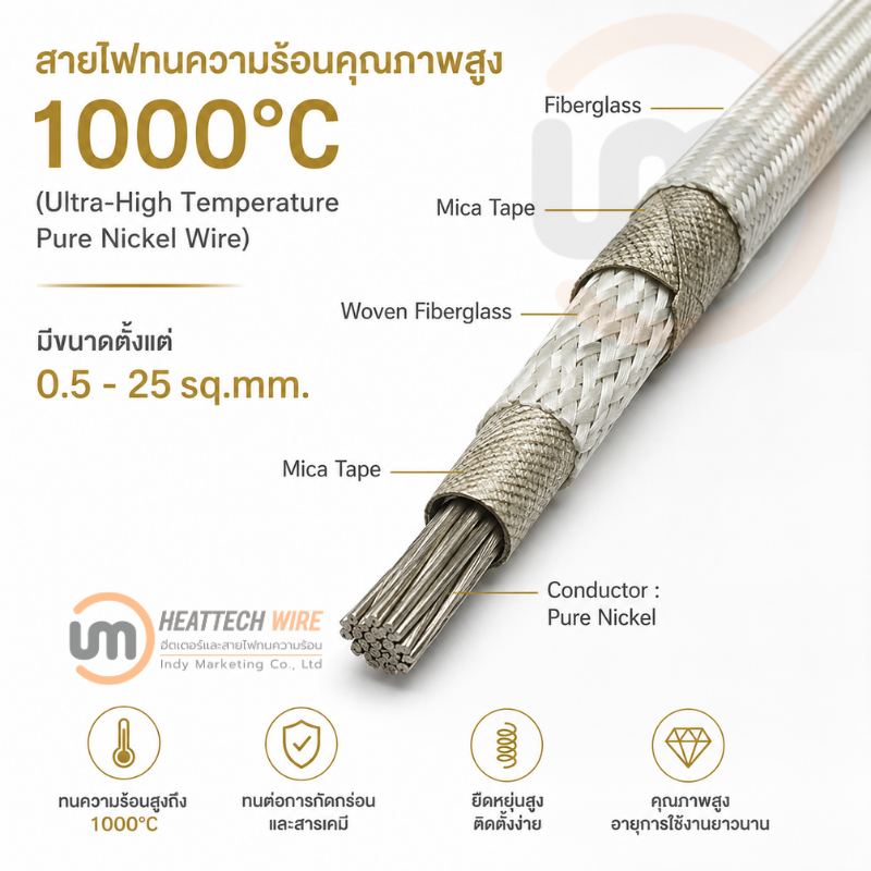 สายไฟทนความร้อนสูง 1000°C แกนนิกเกิลบริสุทธิ์  (Ultra-High Temperature Pure Nickel Wire)